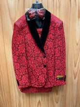 Load image into Gallery viewer, Alberto Nardoni Red/Black Lace Print 2-Piece Slim Fit Suit
