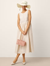 Load image into Gallery viewer, 100% Linen Sleeveless Crew Neck Waist Pleated Maxi Dress SELENE

