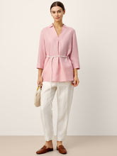 Load image into Gallery viewer, 100% Linen Layered Lapel V-neck Sculpted Front Pleat Longline Top ODALYS
