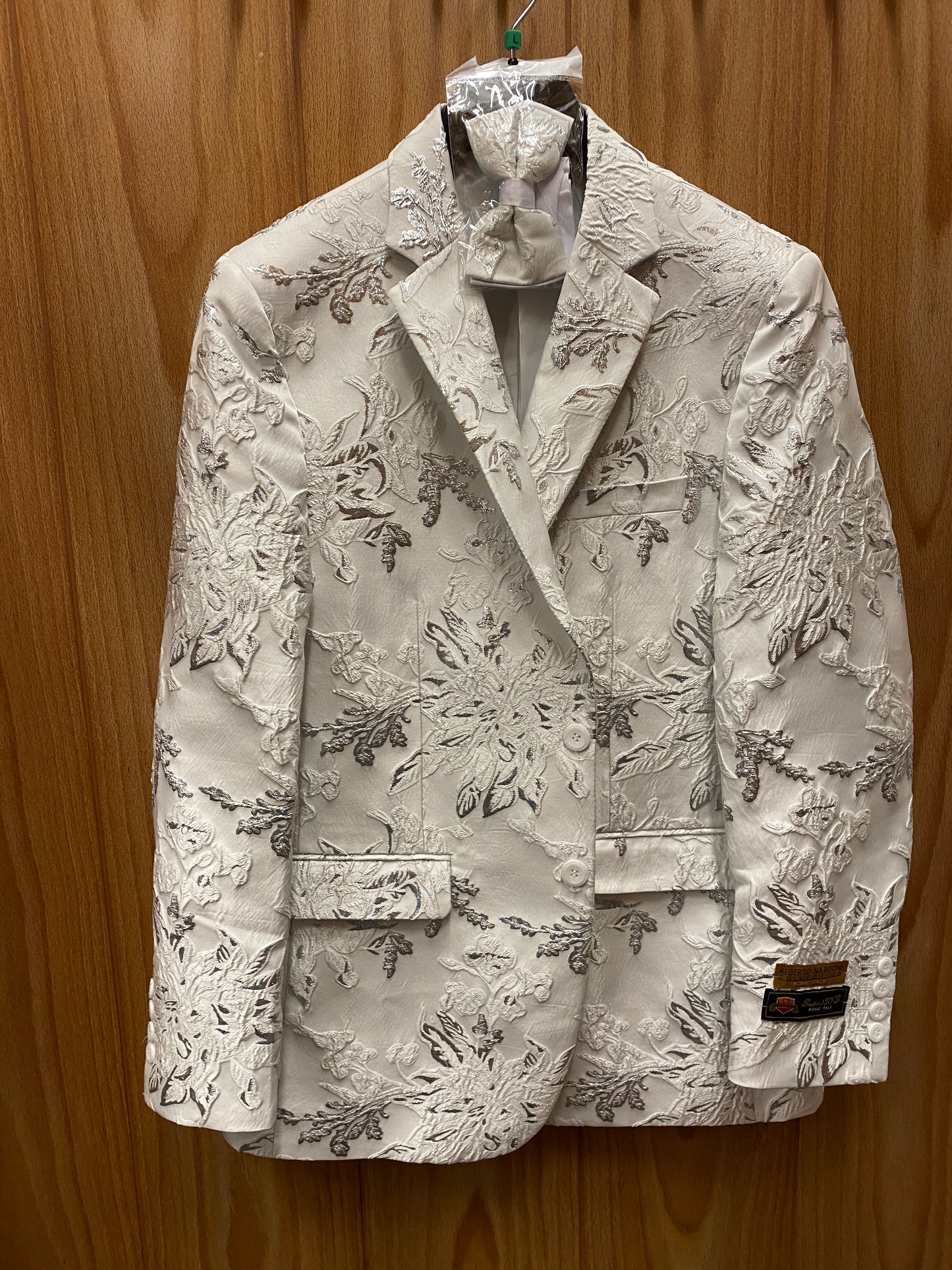 Alberto Nardoni White/Silver Floral Print 2-Button Modern Fit Blazer