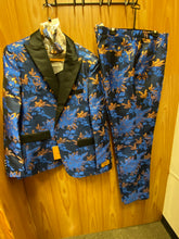 Load image into Gallery viewer, Luxury Royal Blue/Gold Floral 2-Piece Modern Fit Suit
