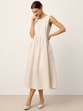 Load image into Gallery viewer, 100% Linen Sleeveless Crew Neck Waist Pleated Maxi Dress SELENE
