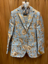 Load image into Gallery viewer, Luxury Sky Blue/Gold Floral 2-Piece Modern Fit Suit
