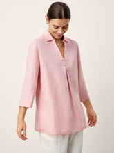 Load image into Gallery viewer, 100% Linen Layered Lapel V-neck Sculpted Front Pleat Longline Top ODALYS
