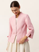 Load image into Gallery viewer, 100% Linen Bow Cuff Stand Collar Jacket FINOLA
