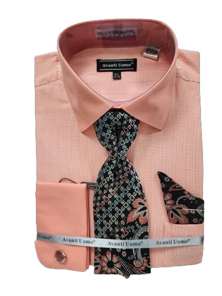 AVANTI UOMO JQD PATTERN WITH TONE ON TONE COLLAR & FRENCH CUFF Men's Dress Shirt DN130M Coral