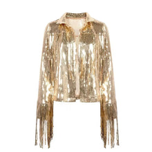 Load image into Gallery viewer, Sterlling Women's Tassel Sequin Jacket Autumn Winter Streewear Rock Stylish Long-sleeved Silver Reflective Jacket Women Outwear Tops
