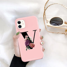 Load image into Gallery viewer, Initial Letter Silicon Phone Case For Iphone  12 Pro Max Retro Pink Flower Soft Back Cover Compatible With Iphone Case Soft Touch Cute Pink Silicone Back Cover For Iphone
