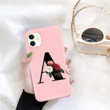 Load image into Gallery viewer, Initial Letter Silicon Phone Case For Iphone  12 Pro Max Retro Pink Flower Soft Back Cover Compatible With Iphone Case Soft Touch Cute Pink Silicone Back Cover For Iphone
