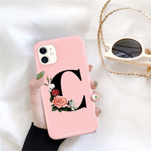 Load image into Gallery viewer, Initial Letter Silicon Phone Case For Iphone  12 Pro Max Retro Pink Flower Soft Back Cover Compatible With Iphone Case Soft Touch Cute Pink Silicone Back Cover For Iphone
