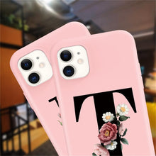 Load image into Gallery viewer, Initial Letter Silicon Phone Case For Iphone  12 Pro Max Retro Pink Flower Soft Back Cover Compatible With Iphone Case Soft Touch Cute Pink Silicone Back Cover For Iphone
