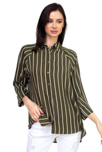 Load image into Gallery viewer, Stripe Button Down Shirt -Olive - # WOAA21510017-PRG
