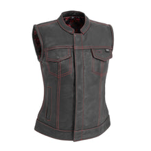 Load image into Gallery viewer, Jessica Women's Motorcycle Leather Vest - Black/Red - Limited Edition
