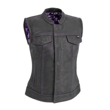 Load image into Gallery viewer, Jessica Women's Motorcycle Leather Vest - Purple - Limited Edition
