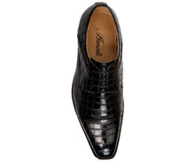 Load image into Gallery viewer, Amali Eberly Black Croc Print Oxford Men&#39;s Lace Up Dress Shoes | Woodgrain sole
