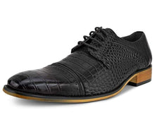 Load image into Gallery viewer, Amali Eberly Black Croc Print Oxford Men&#39;s Lace Up Dress Shoes | Woodgrain sole
