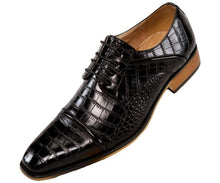 Load image into Gallery viewer, Amali Eberly Black Croc Print Oxford Men&#39;s Lace Up Dress Shoes | Woodgrain sole
