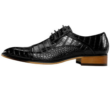 Load image into Gallery viewer, Amali Eberly Black Croc Print Oxford Men&#39;s Lace Up Dress Shoes | Woodgrain sole
