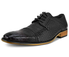 Load image into Gallery viewer, Amali Eberly Black Croc Print Oxford Men&#39;s Lace Up Dress Shoes | Woodgrain sole
