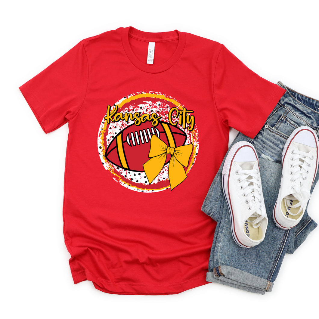 Kansas City Football Bow Round Tee OR Sweatshirt
