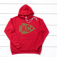 Load image into Gallery viewer, KC Arrowhead Metallic Gold Crew or Hoodie Sweatshirt

