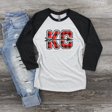 Load image into Gallery viewer, KC Buffalo Plaid Raglan Tee
