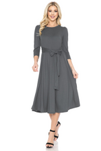 Load image into Gallery viewer, A Line Midi Dress with Shirred Shoulder
