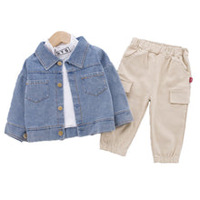 Load image into Gallery viewer, Kids' Autumn Denim Jacket 3-Piece Outfit Set - # BAAA51210053 &amp; BOAA11310021 &amp; GIAA21310007
