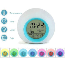 Load image into Gallery viewer, Kids Digital Alarm Clock 7 Color Night Light Snooze Temperature Detect Children Sleep Bedside Color Night Light Snooze Temperature Detect for Toddler Children Boys and Girls Students to Wake up at Bedroom Bedside Cute Wake Up Timer Alarm Clock

