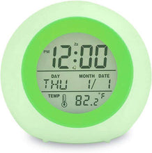 Load image into Gallery viewer, Kids Digital Alarm Clock 7 Color Night Light Snooze Temperature Detect Children Sleep Bedside Color Night Light Snooze Temperature Detect for Toddler Children Boys and Girls Students to Wake up at Bedroom Bedside Cute Wake Up Timer Alarm Clock
