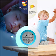 Load image into Gallery viewer, Kids Digital Alarm Clock 7 Color Night Light Snooze Temperature Detect Children Sleep Bedside Color Night Light Snooze Temperature Detect for Toddler Children Boys and Girls Students to Wake up at Bedroom Bedside Cute Wake Up Timer Alarm Clock
