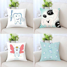 Load image into Gallery viewer, Kids Funny White Teeth Pillow Cover Cartoon Fairies Clean The Tooth Care Treatmen Toothbrush Character Cleaning Velvet Fabric Cushion Cover Decorative Square Cushion Cover Standard Pillow Cases For Home Sofa Bedroom Livingroom 45x45cm

