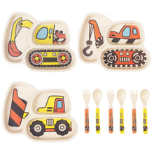 Load image into Gallery viewer, Kids Plates Set | Included Plate, Fork and Spoon 9-Piece Set | Dinner Dish Set Baby Feeding | Divided Plate | Child Portion Control Trays | Excavator+Bulldozer+Hook Truck - # BAGE21110022
