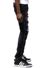Load image into Gallery viewer, Aspen Men's heavy washed half and half two tone washing stretchable skinny denim pants with rhinestone details.
