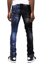 Load image into Gallery viewer, Aspen Men's heavy washed half and half two tone washing stretchable skinny denim pants with rhinestone details.
