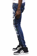Load image into Gallery viewer, Aspen Men's heavy washed half and half two tone washing stretchable skinny denim pants with rhinestone details.
