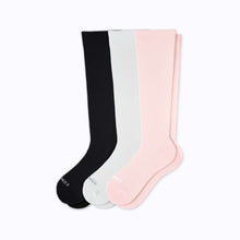 Load image into Gallery viewer, Knee-High Compression Socks – 3 Pack Solids Black/Rose/White
