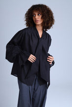 Load image into Gallery viewer, Protagonista Tencel Bow-Tie Black Blouse With Voluminous Airy Sleeves
