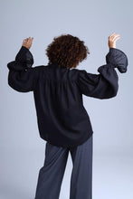 Load image into Gallery viewer, Protagonista Tencel Bow-Tie Black Blouse With Voluminous Airy Sleeves
