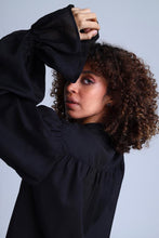Load image into Gallery viewer, Protagonista Tencel Bow-Tie Black Blouse With Voluminous Airy Sleeves
