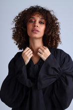 Load image into Gallery viewer, Protagonista Tencel Bow-Tie Black Blouse With Voluminous Airy Sleeves
