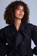 Load image into Gallery viewer, Protagonista Tencel Bow-Tie Black Blouse With Voluminous Airy Sleeves
