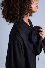 Load image into Gallery viewer, Protagonista Tencel Bow-Tie Black Blouse With Voluminous Airy Sleeves
