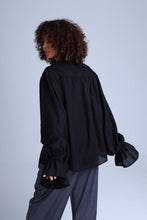 Load image into Gallery viewer, Protagonista Tencel Bow-Tie Black Blouse With Voluminous Airy Sleeves
