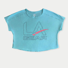 Load image into Gallery viewer, LA Gear Women’s Cropped Tee | Light Aqua with Slate x Pink Logo
