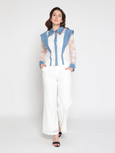 Load image into Gallery viewer, Lace and Denim Button-up Shirt
