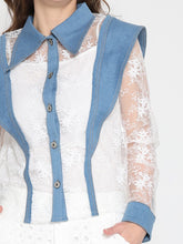 Load image into Gallery viewer, Lace and Denim Button-up Shirt
