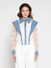 Load image into Gallery viewer, Lace and Denim Button-up Shirt
