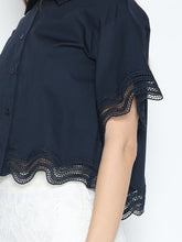 Load image into Gallery viewer, Lace Hem Short Sleeve Button-Down Shirt
