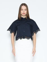 Load image into Gallery viewer, Lace Hem Short Sleeve Button-Down Shirt
